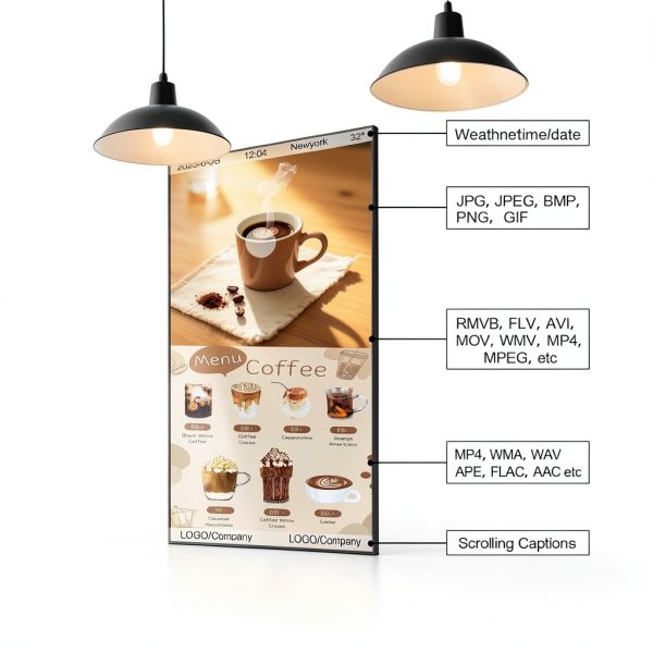 32" Digital Signage Disply, 2000nits High Brightness Advertising Display, Slim Fit Frameless Wall Mount Digital Signage, CMS Remote Publish, 24/7 Working, Smart Split-Screen, HDMI/USB/WiFi/Android OS-5